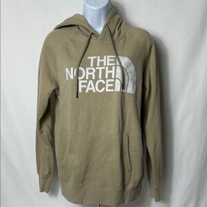The North Face Women’s Size Medium Tan Hoodie Leopard Logo Front Warm Sweatshirt